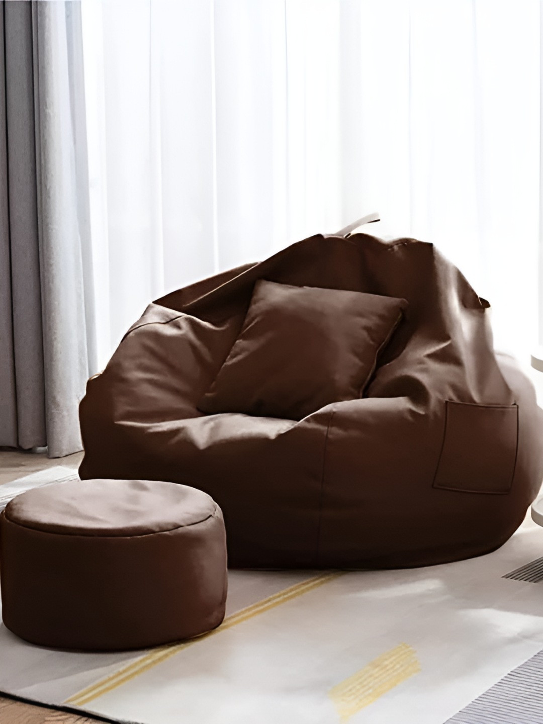 AARIJ MART 3-Pcs Brown Bean Bag With Footrest & Cushion
