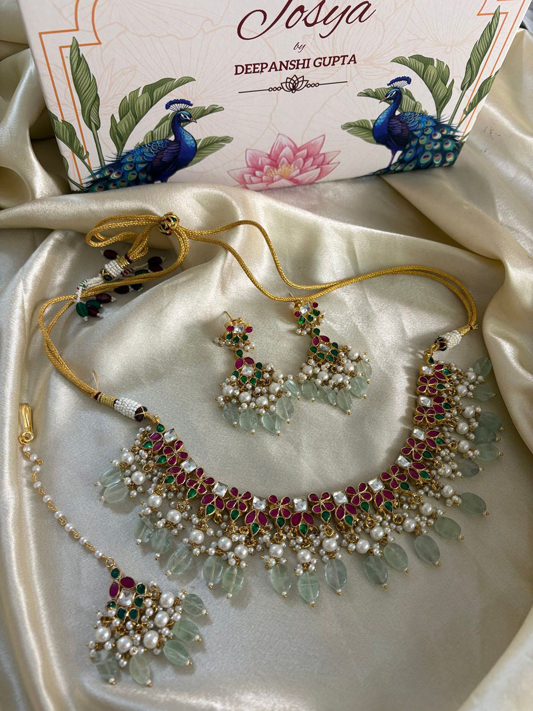 JOSYA Gold-Plated Kundan Stone Studded & Beaded Jewellery Set