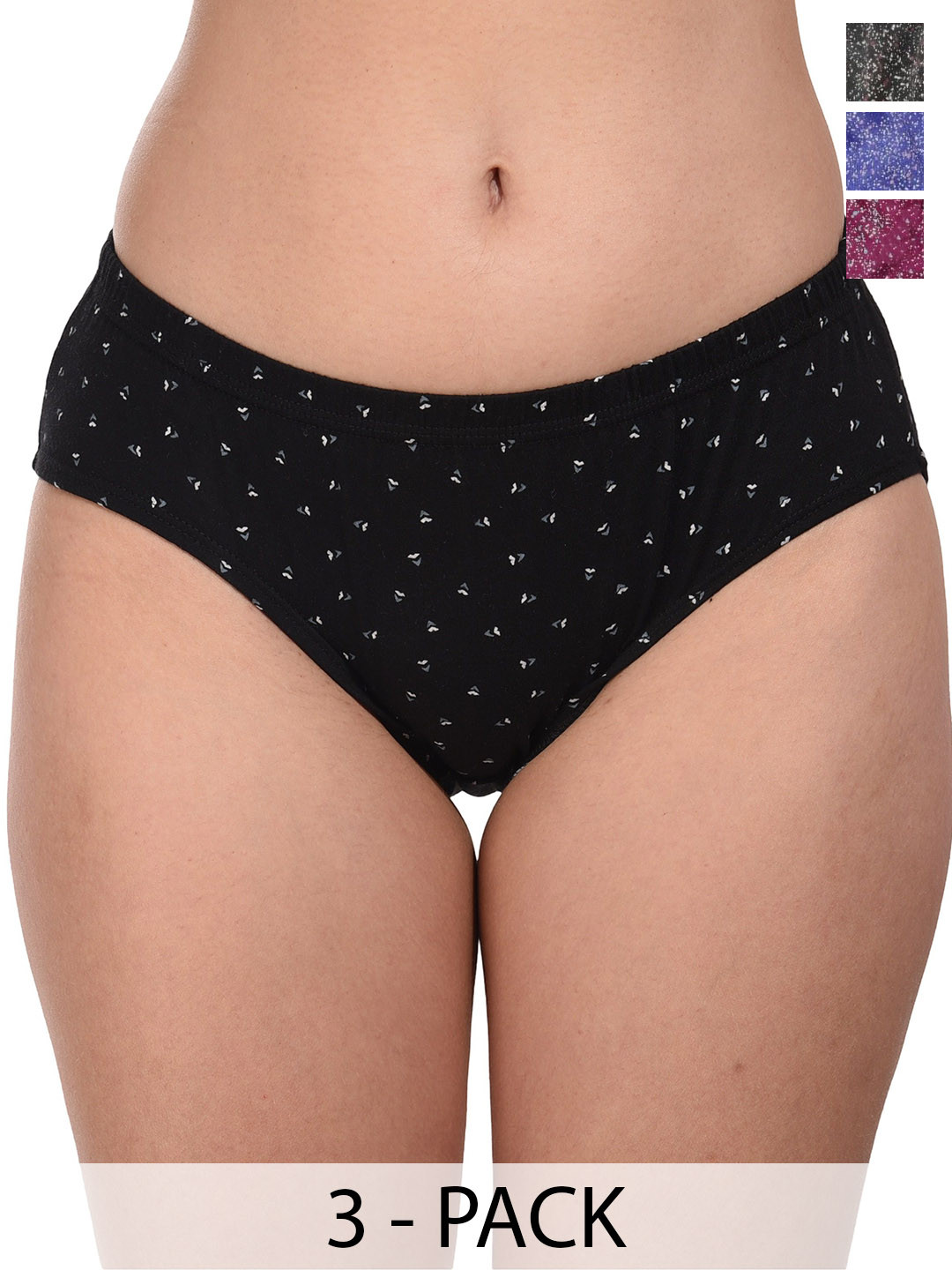 BODYMIST Pack Of 3 Printed Super Combed Cotton Mid-Rise Hipster Briefs INDIGO-4 S