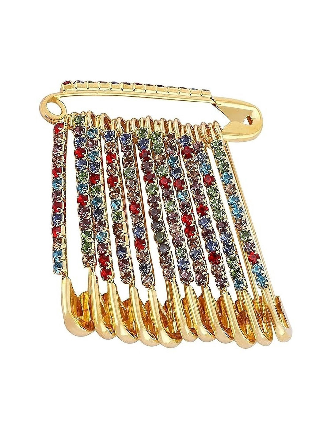 SZN Set Of 12 Artificial Stones Studded Brooch Sari Pins