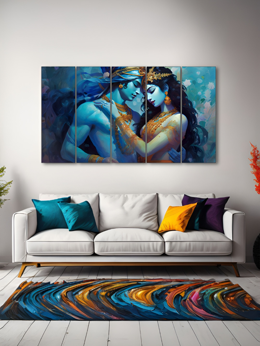 The Castle Decor Blue 5 Piece Wood Religious Wall Paintings