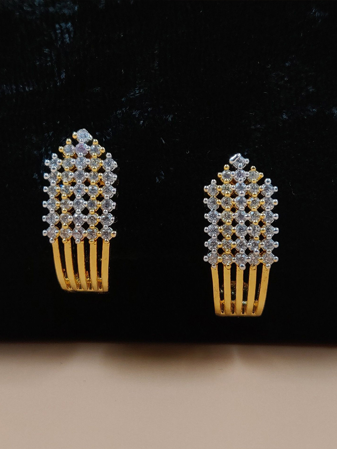 JYONA Gold-Plated American Diamond Studded Classic Shaped Studs
