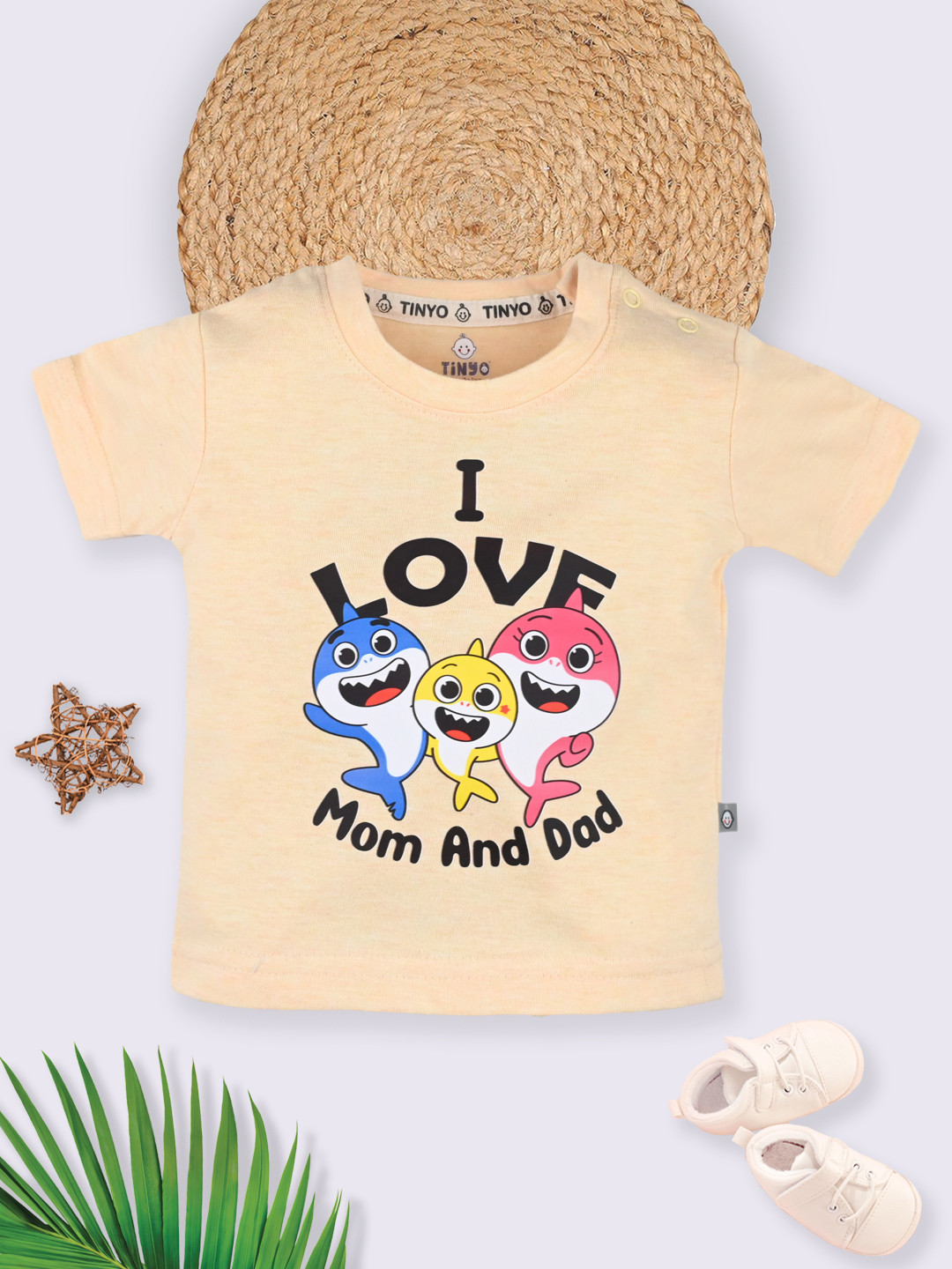 YK X Tinyo Infant Boys Baby Shark Printed Pure Cotton T-shirt