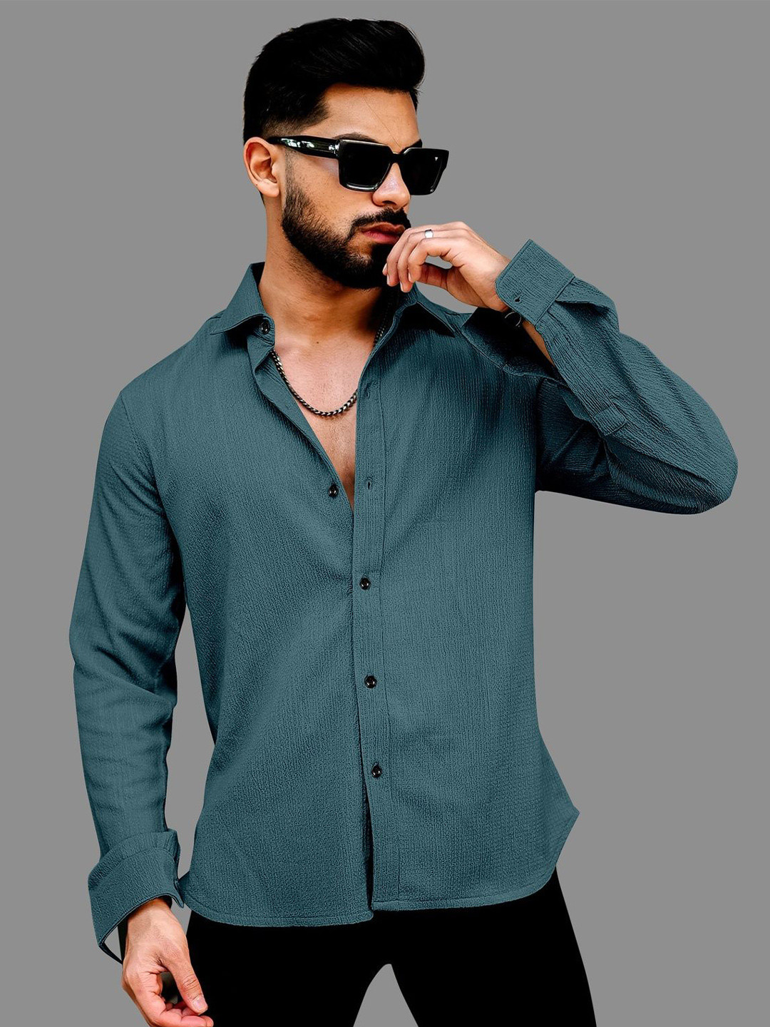 VORTEX Textured Spread Collar Original Crinkled Casual Shirt