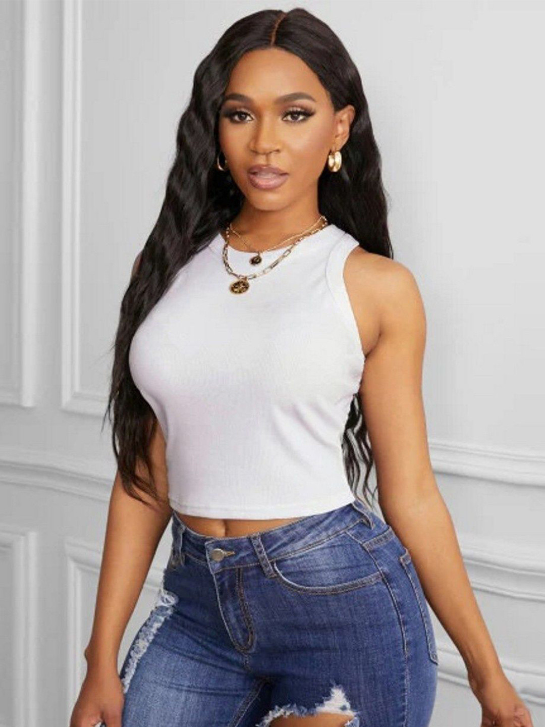 KERI PERRY Solid Tank Crop Colourblocked Top