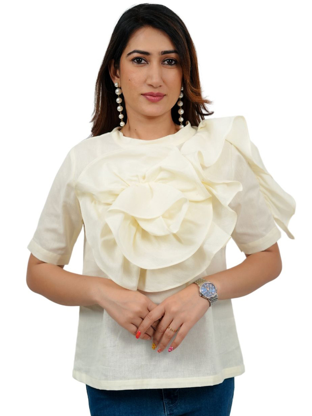 BELLO DONA CLOTHING Women Round Neck Cotton Top