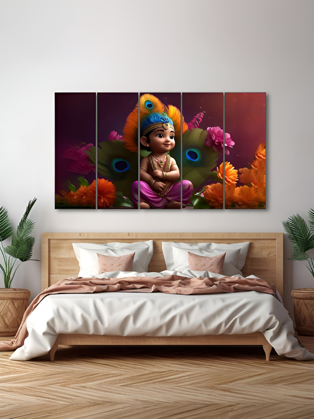 The Castle Decor Purple & Orange 5 Piece Wood Religious Wall Paintings