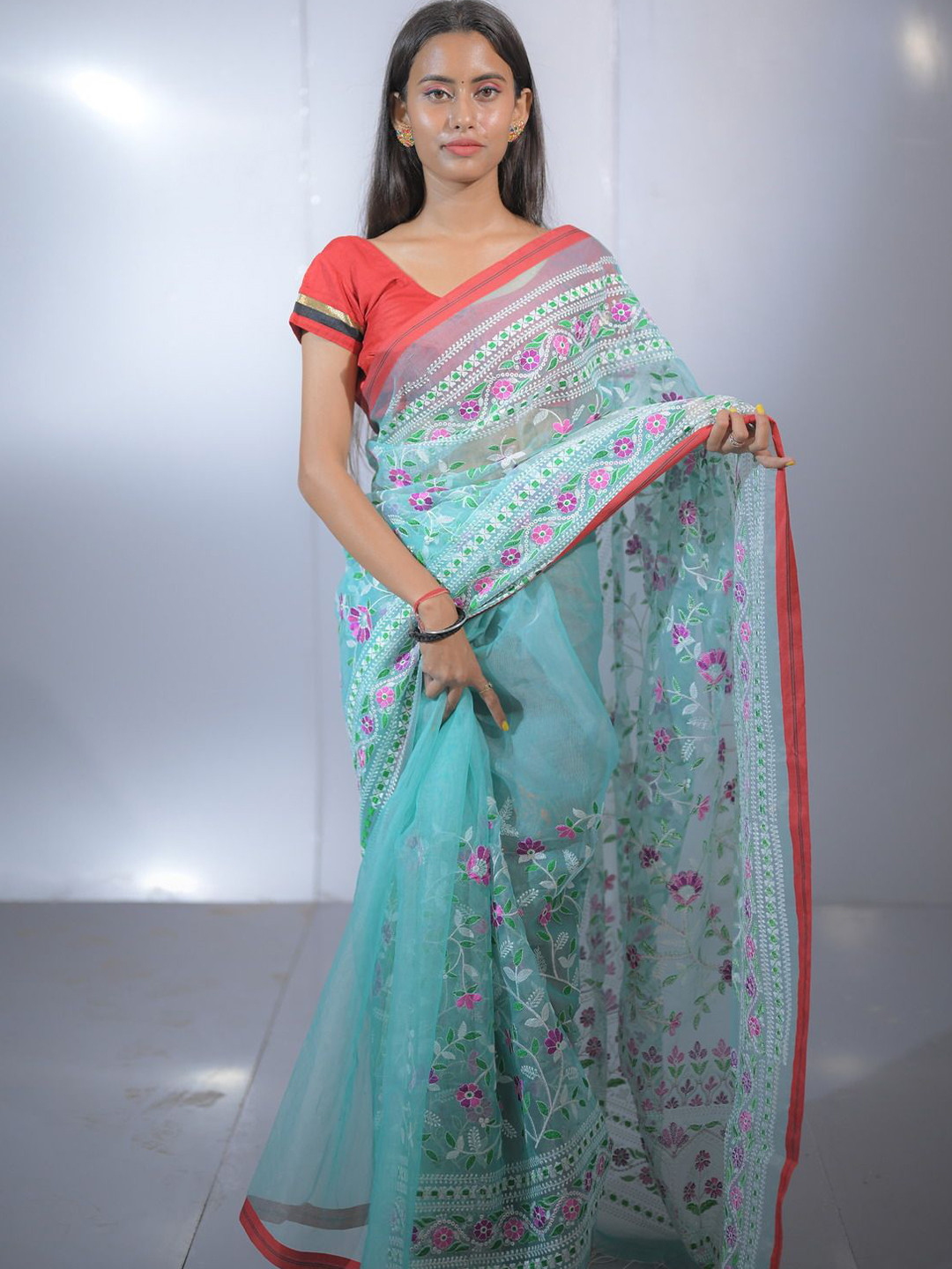 PREOSY Floral Print Murshidabad silk Saree
