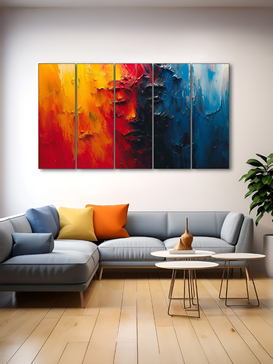 The Castle Decor Red Wood 5 Pcs Wall Living Room Rectangle Paintings Wall Art -1.21 x 27In