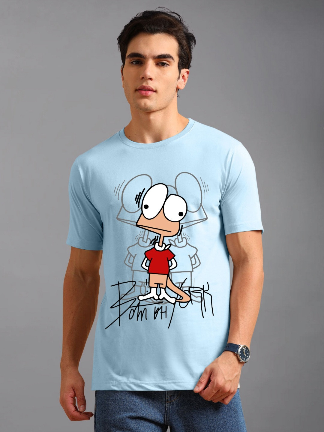 BLUE ARC Cartoon Printed Round Neck T-shirt