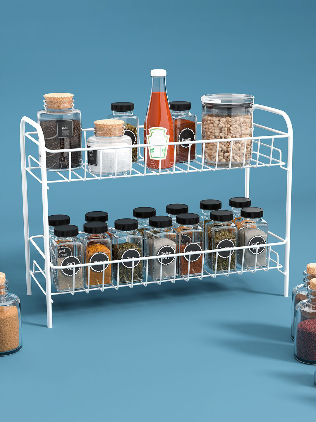 Kuber Industries White 1 Pieces Metal 2 Layer Kitchen Racks Organizer Stand