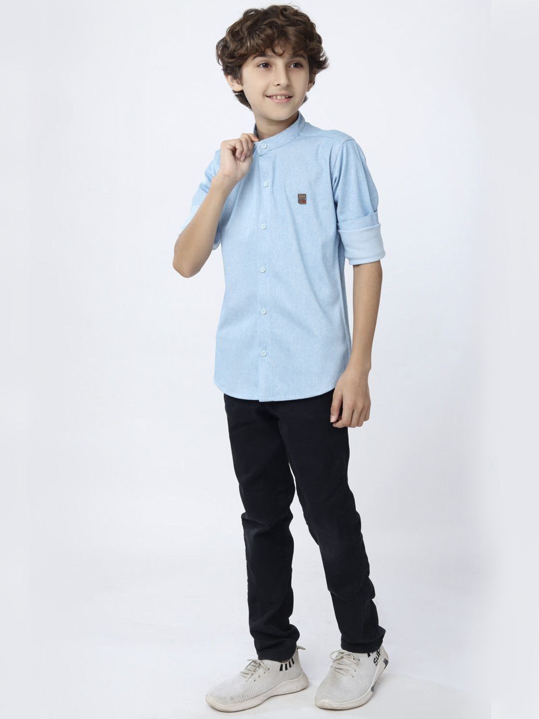 BEARSOUL Boys Solid Spread Collar Cotton Casual Shirt