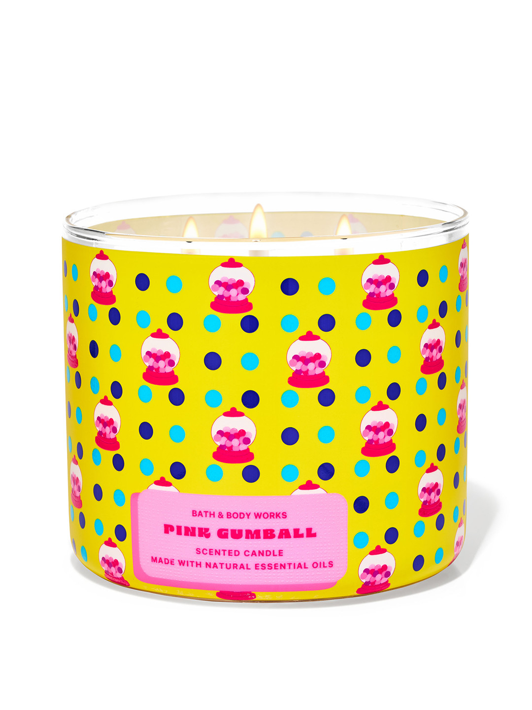 Bath & Body Works Essential Oils Pink Gumball Lead-Free Wick 3 Wick Scented Jar Candles