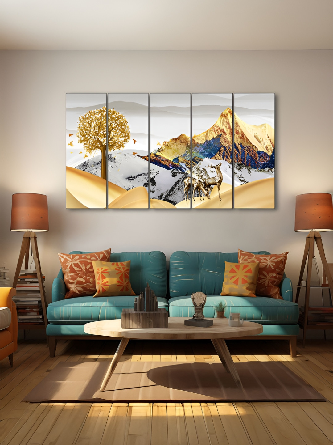 The Castle Decor Wood 5 Piece Rectangle Paintings Wall Art-18.5 x 27In