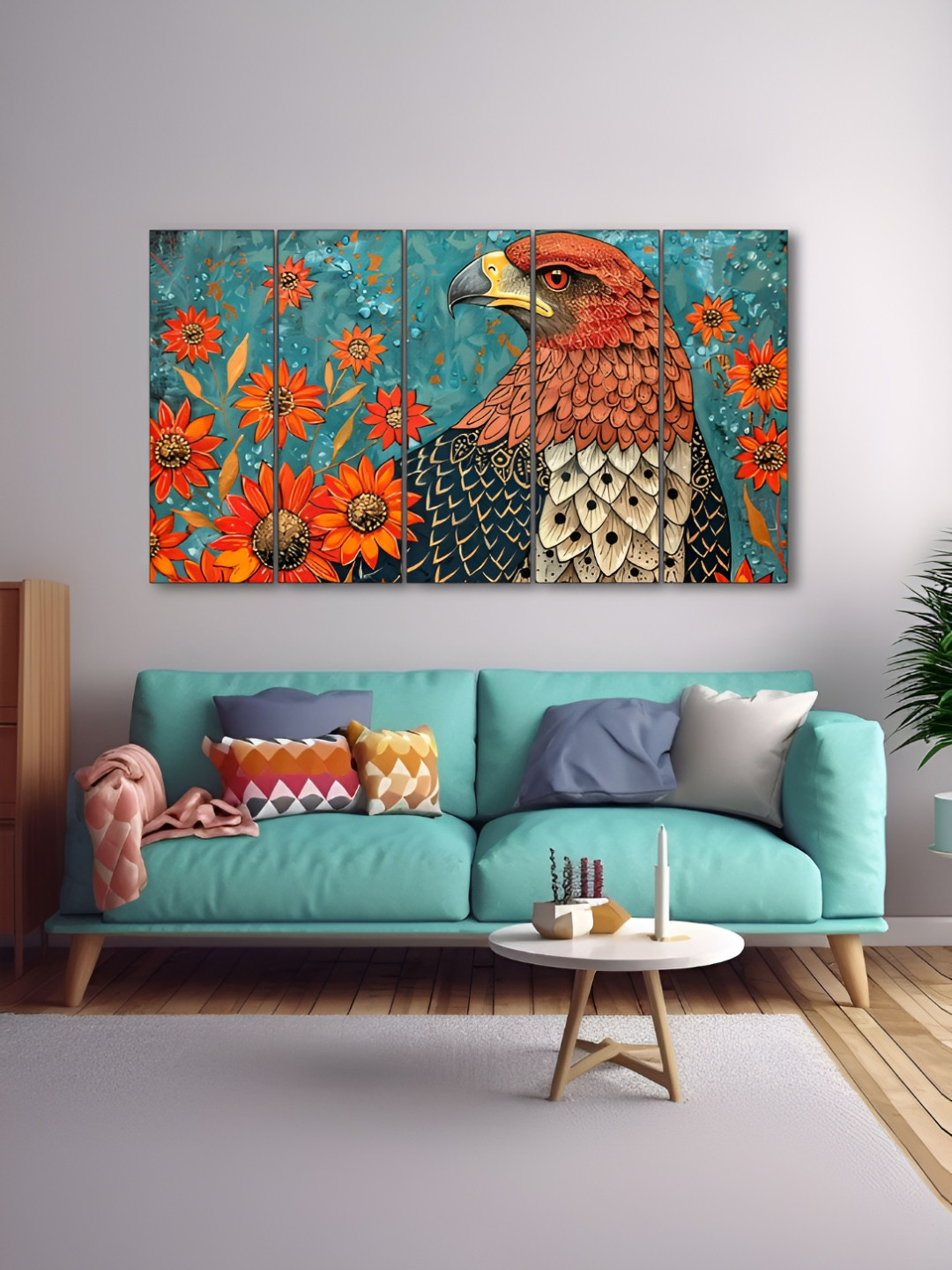 The Castle Decor Red & Green 5 Piece Wood Birds and Animals Wall Paintings