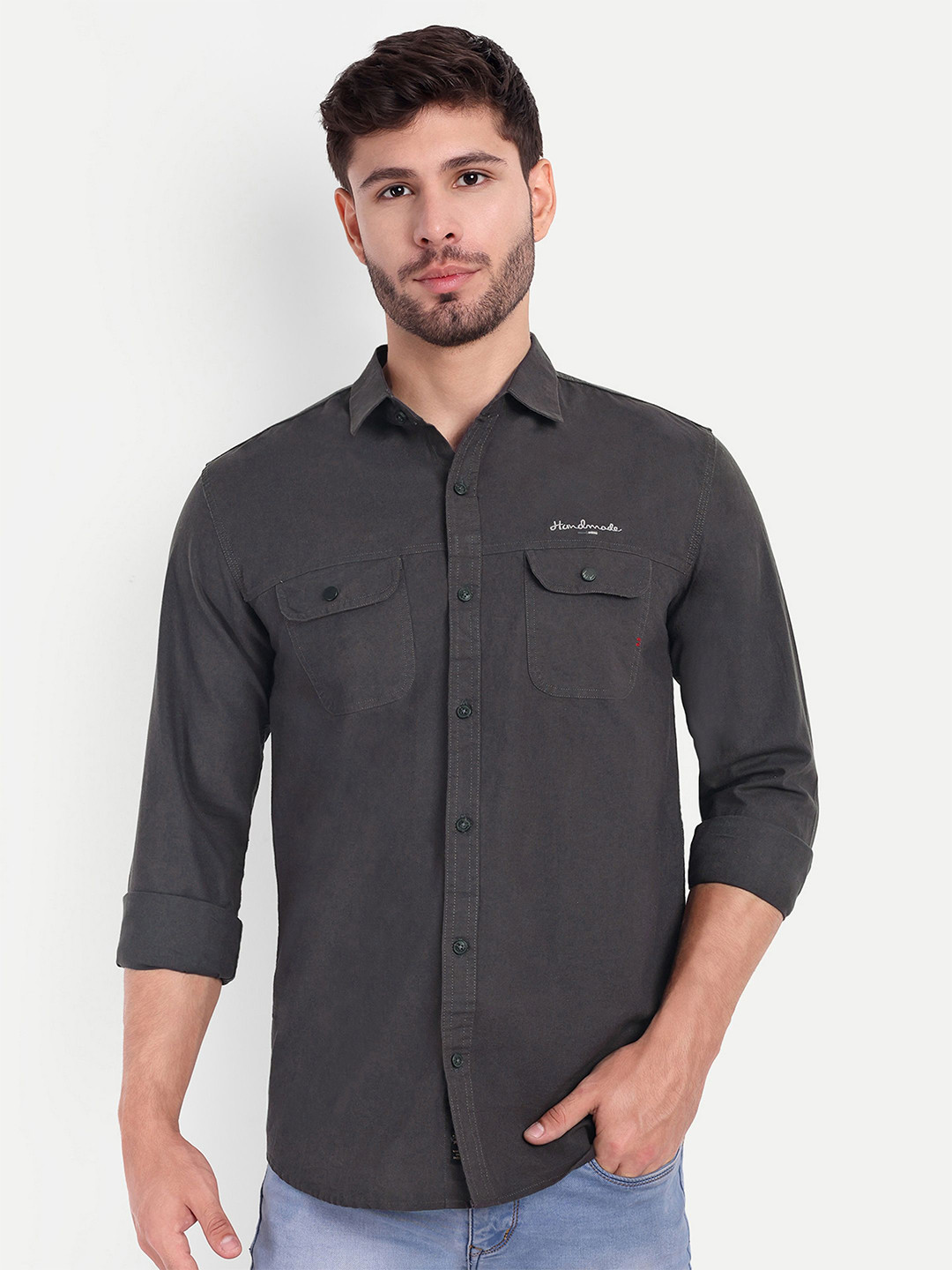 SUI DHAGA Comfort Relaxed Fit Oxford Cargo Opaque Cotton Casual Shirt
