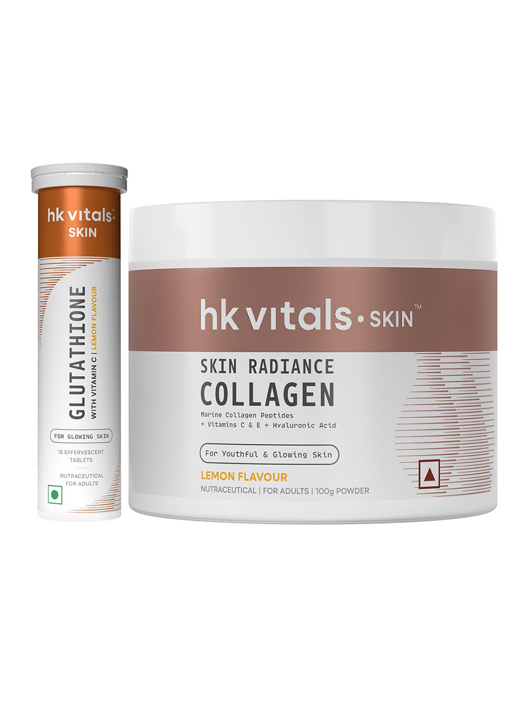HK VITALS Set Of 2 Glutathione Tablets- 15 Tablets & Skin Radiance Marine Collagen- 100 g