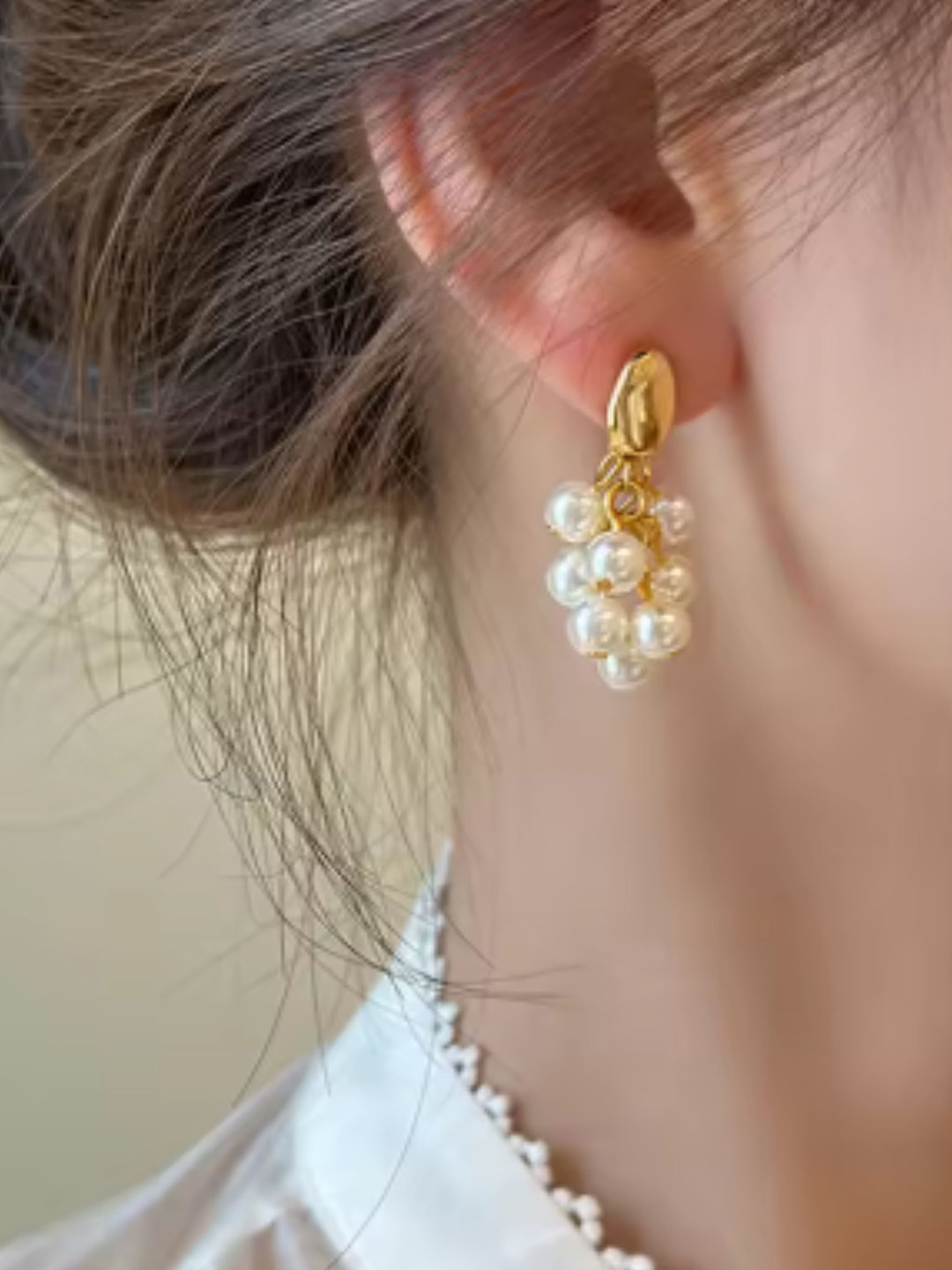 SUBHAGALANKAR Gold-Plated Pearls Beaded Grapes Shaped Drop Earrings