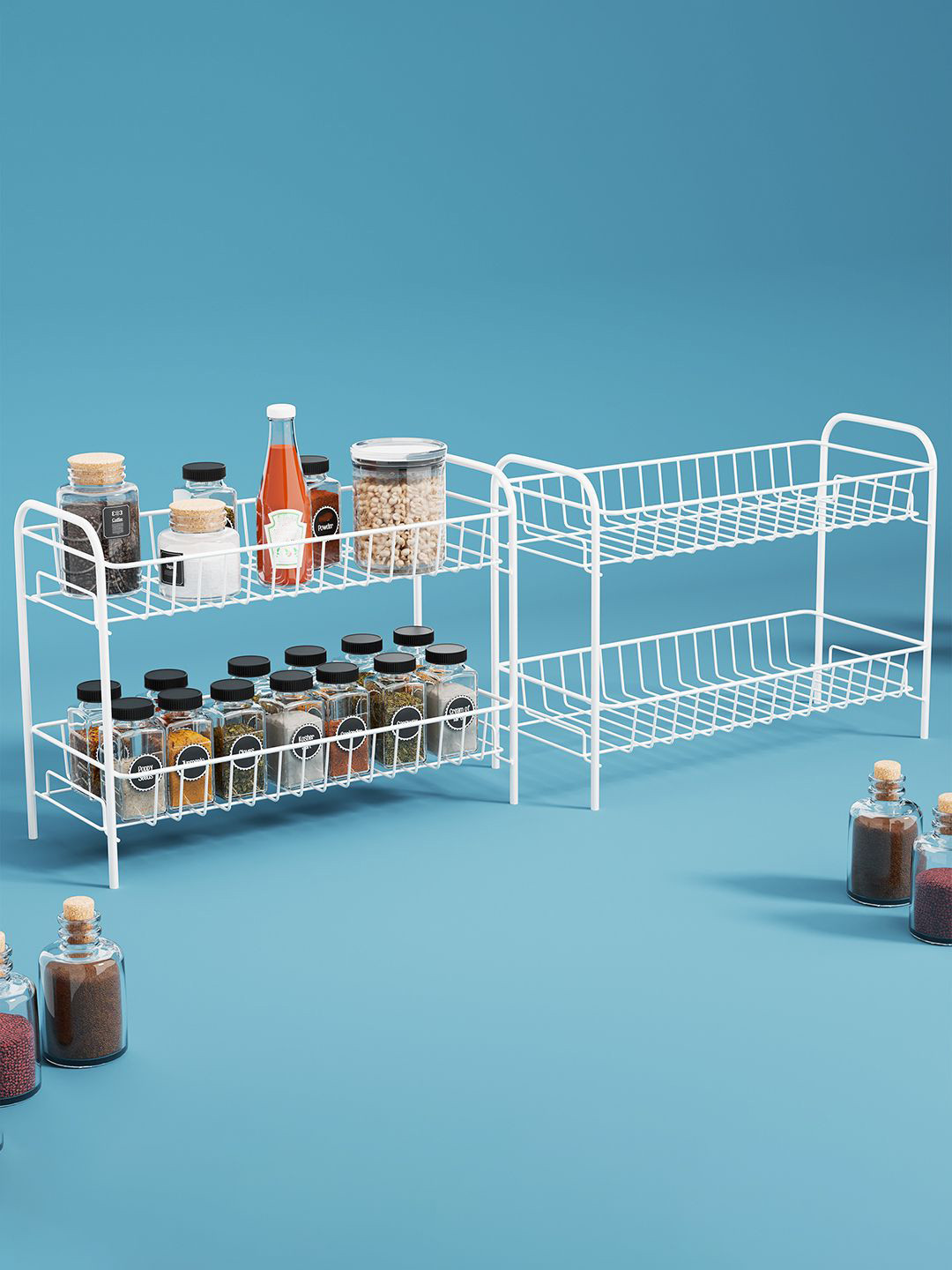 Kuber Industries White 2 Pcs Metal 2-Layer Kitchen Racks Organizer Stand