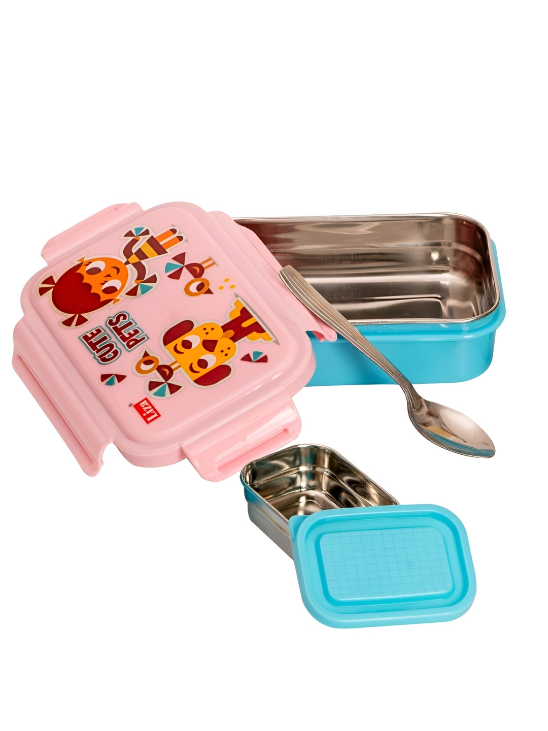 Adore Good Food Conversational Plastic Easy to Clean 3PCs Lunch Box With Spoon and Fork