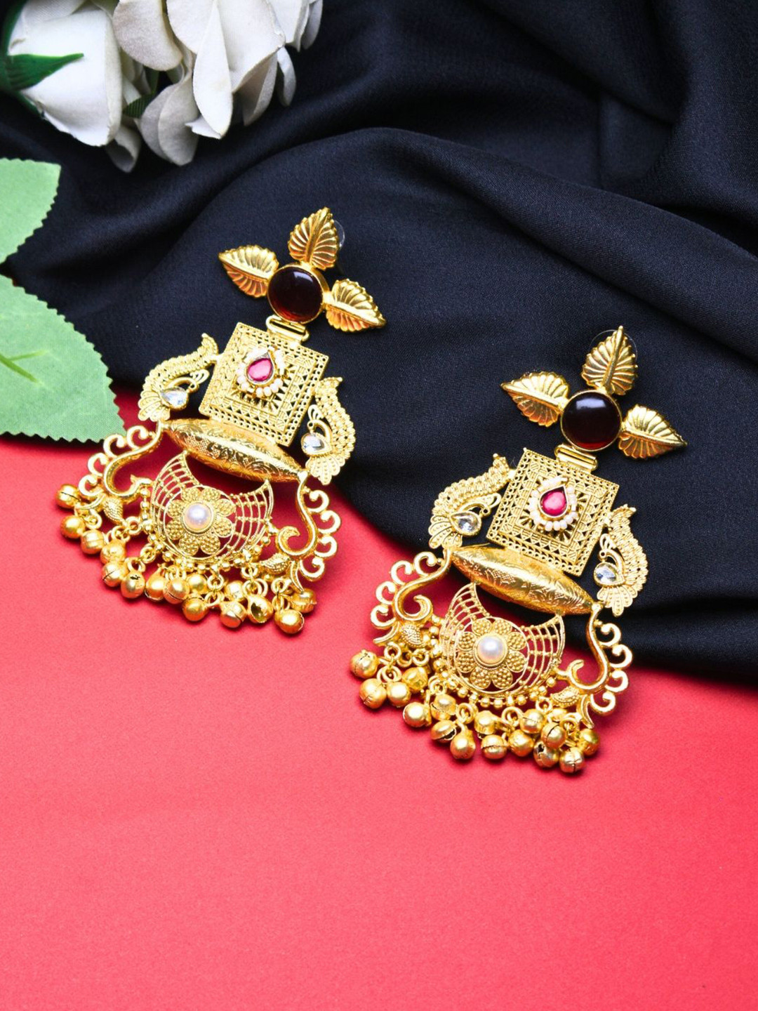 J & C Fashion Arena Gold Plated Stone Studded And Beaded Contemporary Chandbalis