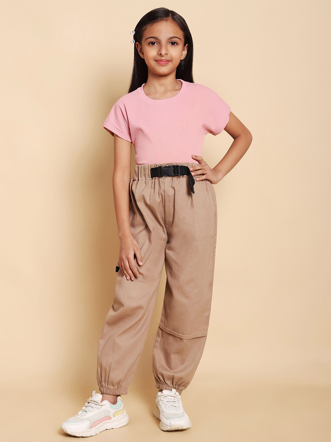 HERE&NOW Girls Short Sleeves Pure Cotton T-shirt With Joggers
