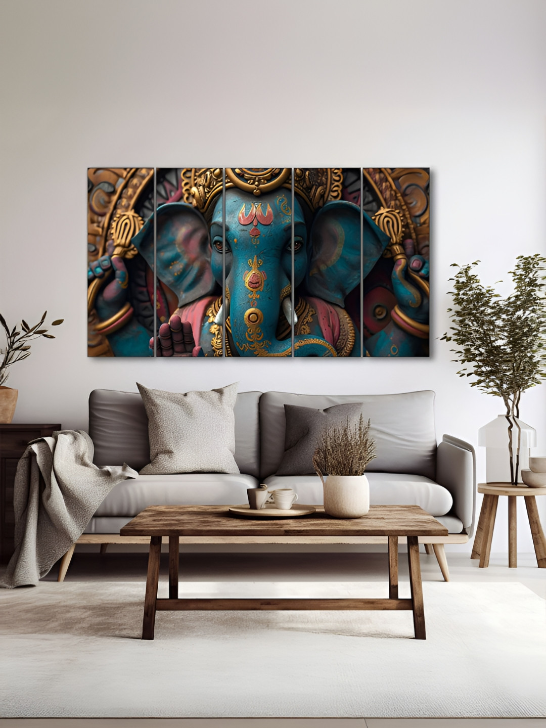 The Castle Decor Blue & Brown 5 Piece Wood Other Wall Paintings