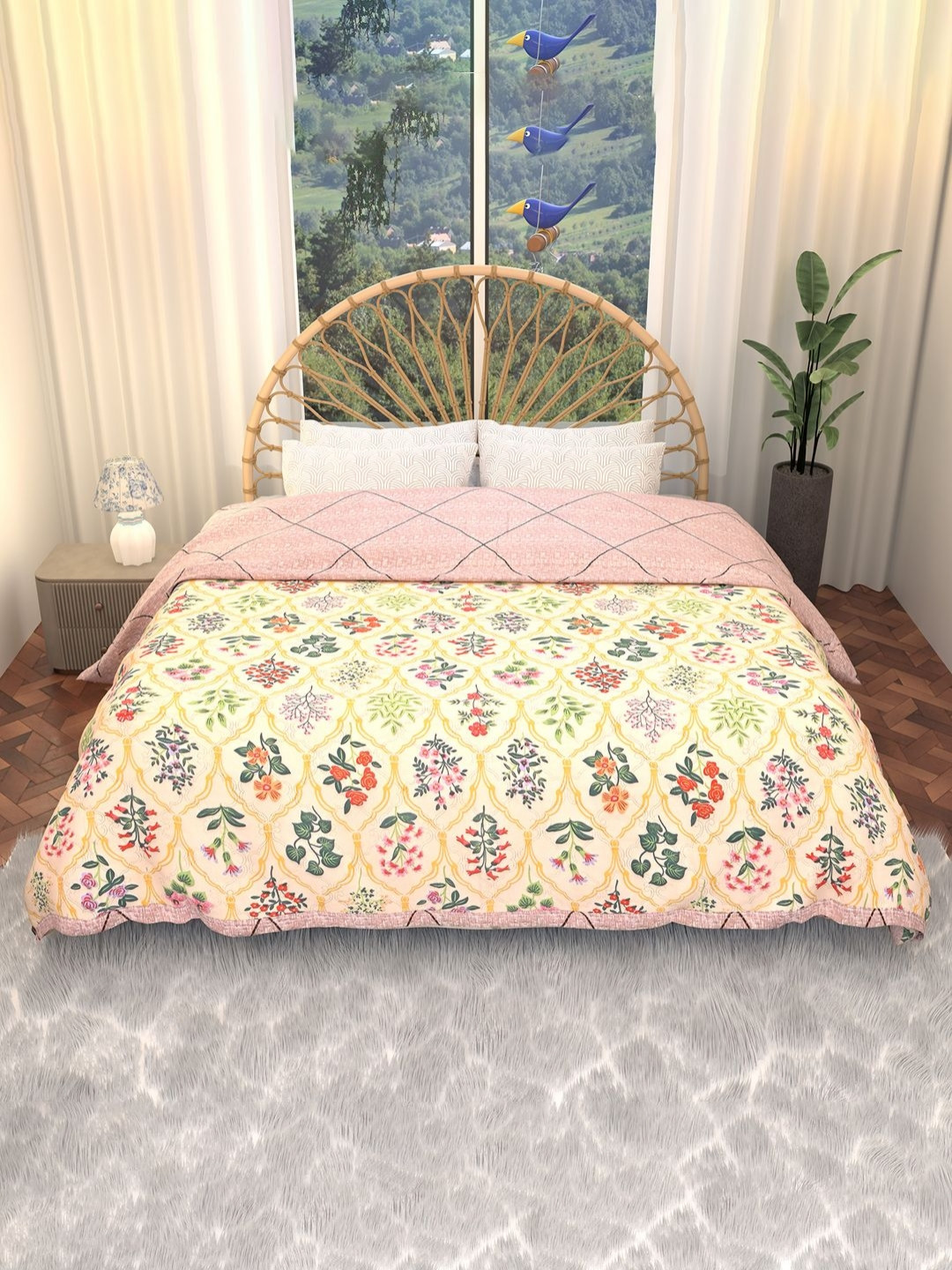 Myntra Elegant Homes Beige Floral Microfiber AC Room 210 GSM Double Bed Comforter