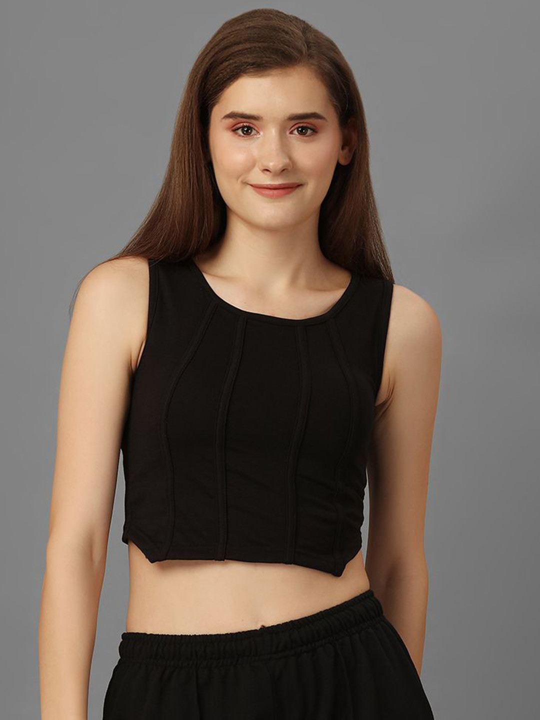 SXV STYLE Women Black Cotton Crop Top