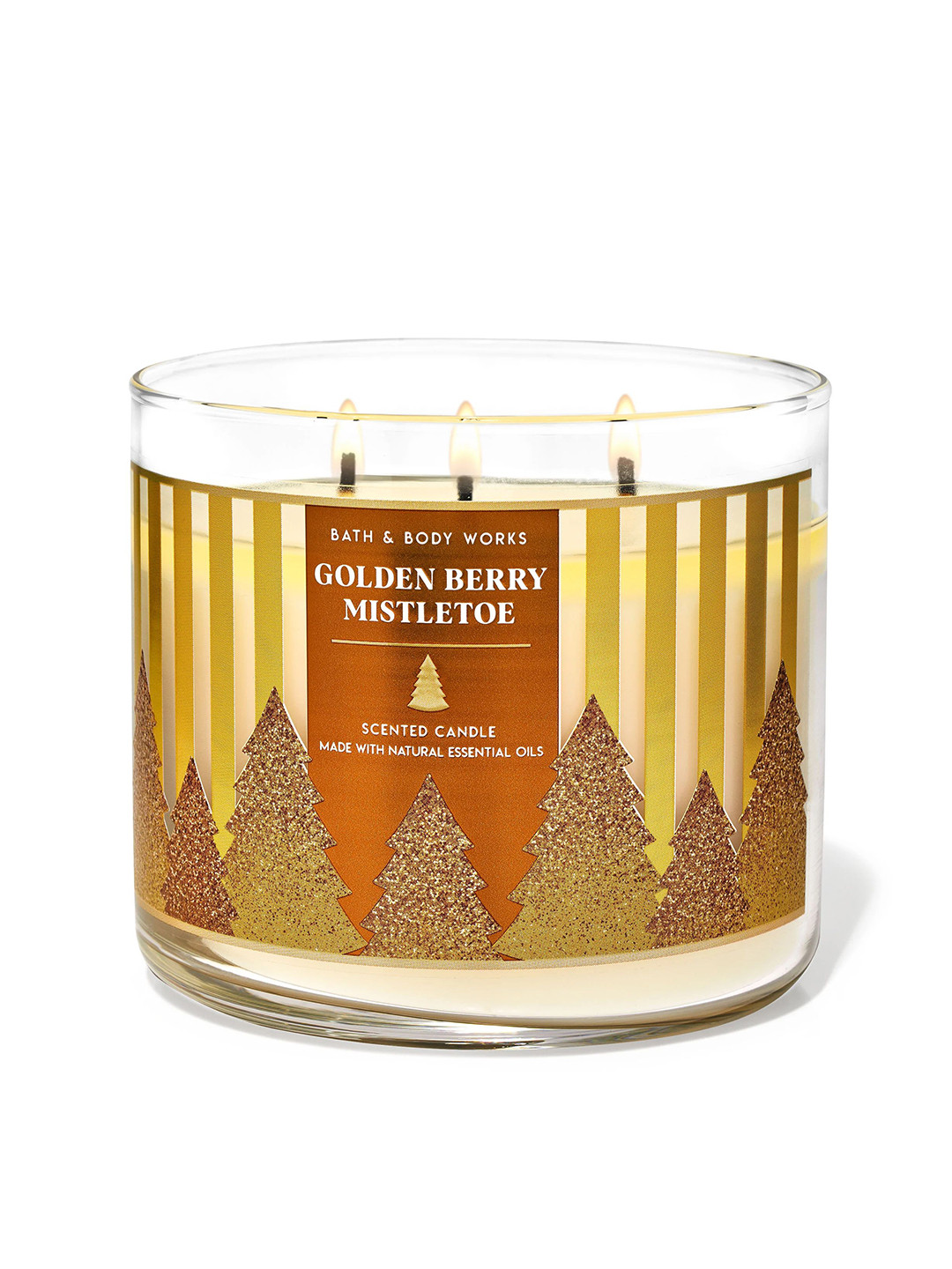 Bath & Body Works Golden Berry Mistletoe 3 Wick Striped Geometric Regular Jar Candles