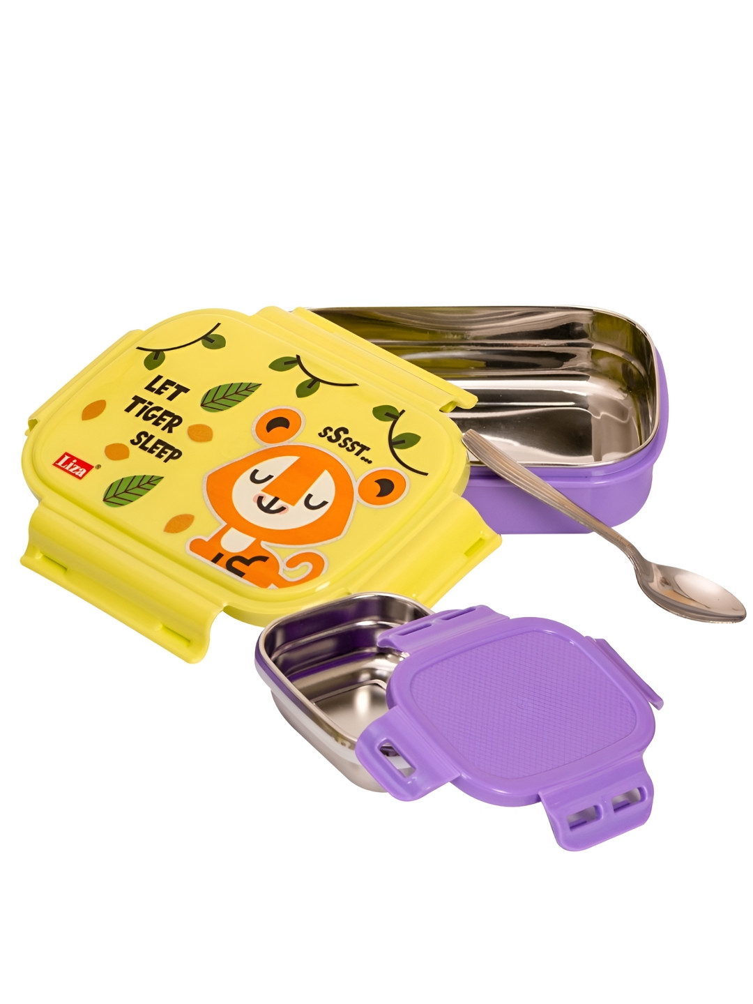 Adore Winner Let Tiger Sleep Plastic Easy to Clean 3PCs Lunch Box With Spoon and Fork