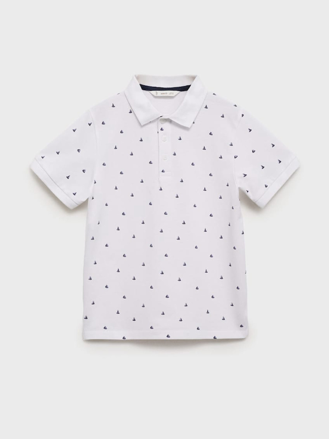 Mango Kids Boys Micro Print Polo Collar Pure Cotton T-shirt