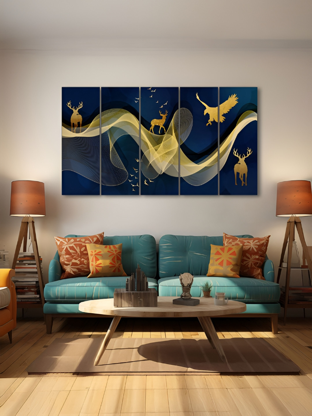 The Castle Decor Blue & Yellow 5 Piece Wood Other Wall Paintings
