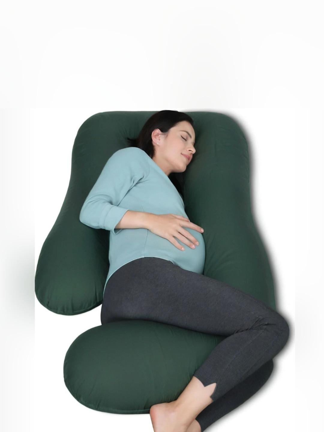 Pum Pum Hollow Fiber Green Solid Faux Velvet Ultra Soft Fibre Maternity Pillow-139.7 x 76.2 x 22.86 cm