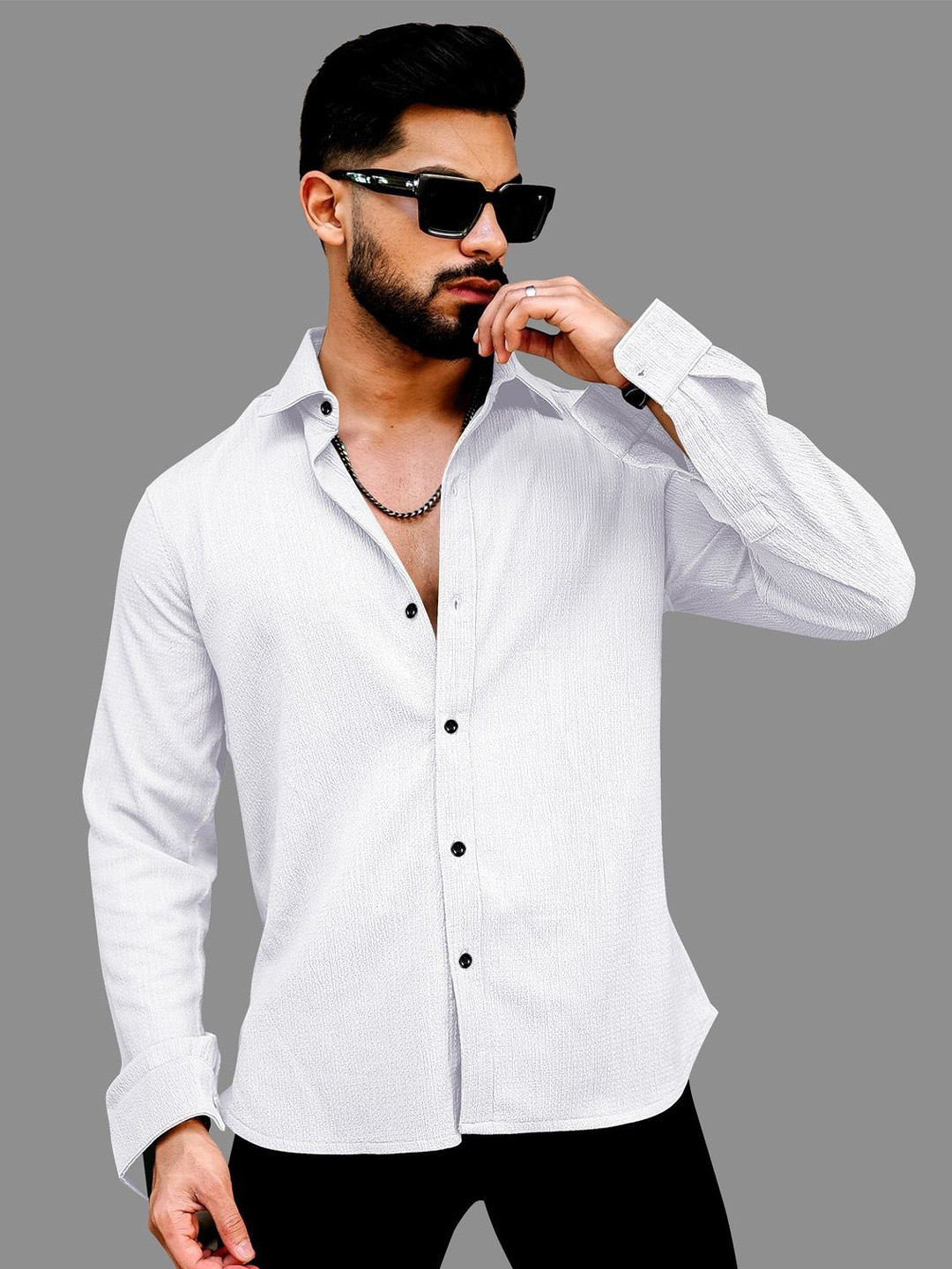 VORTEX Textured Spread Collar Original Crinkled Casual Shirt