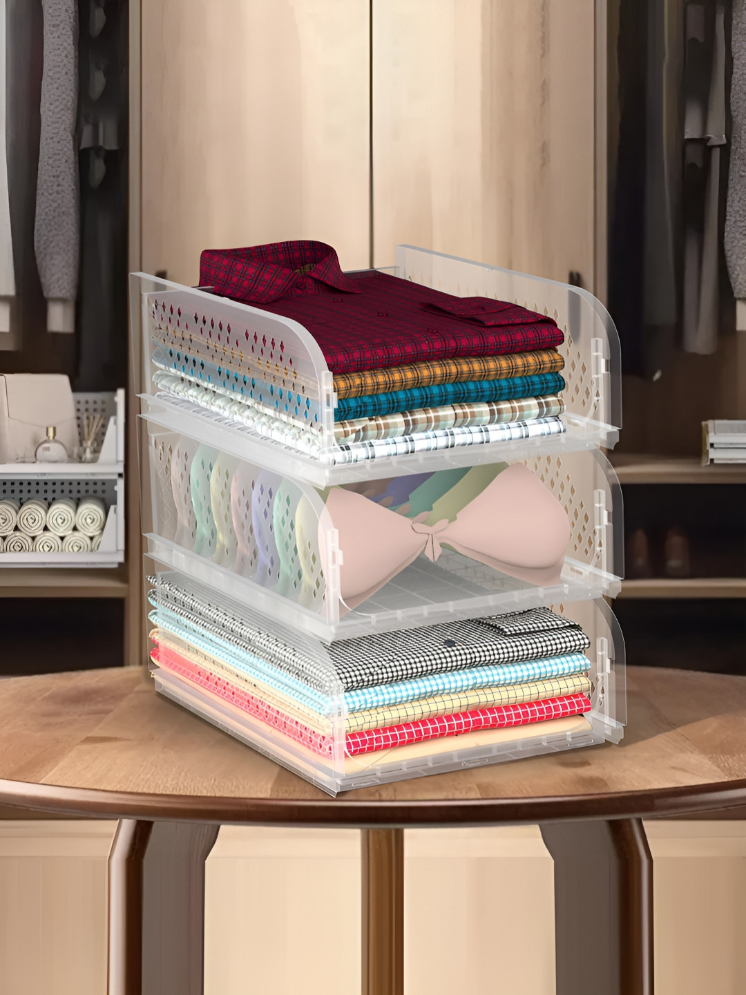 Myntra Elegant Homes Storage Organizer Transparent 3 Pieces Wardrobe Drawer Organisers