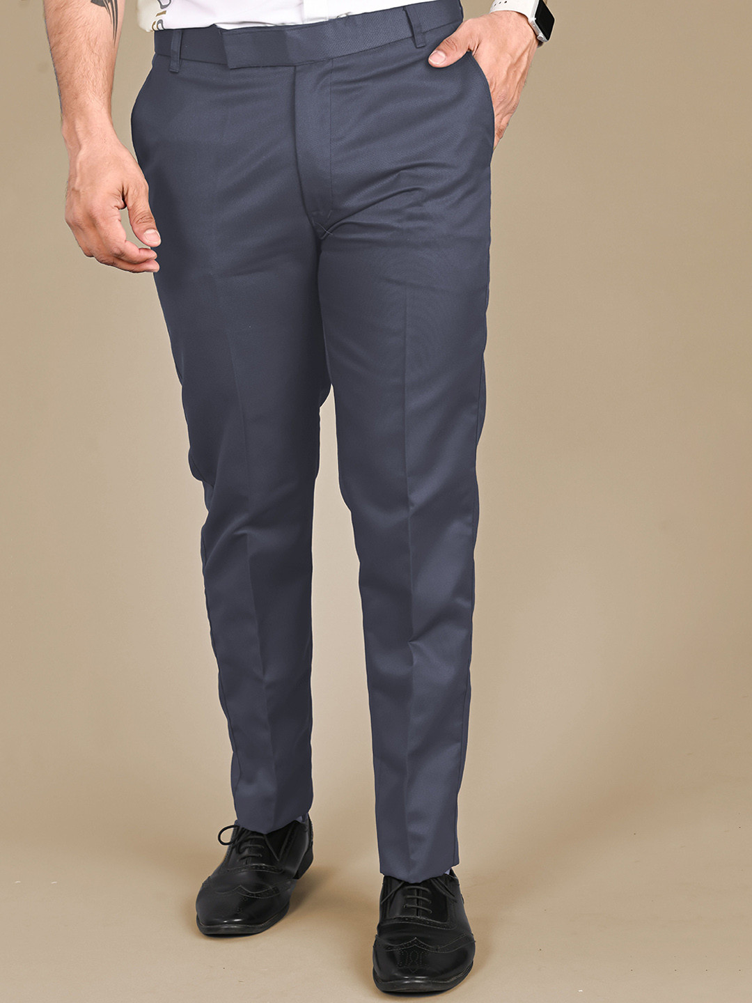 MANCREW Men Regular Fit Soild formal Tailored Trousers