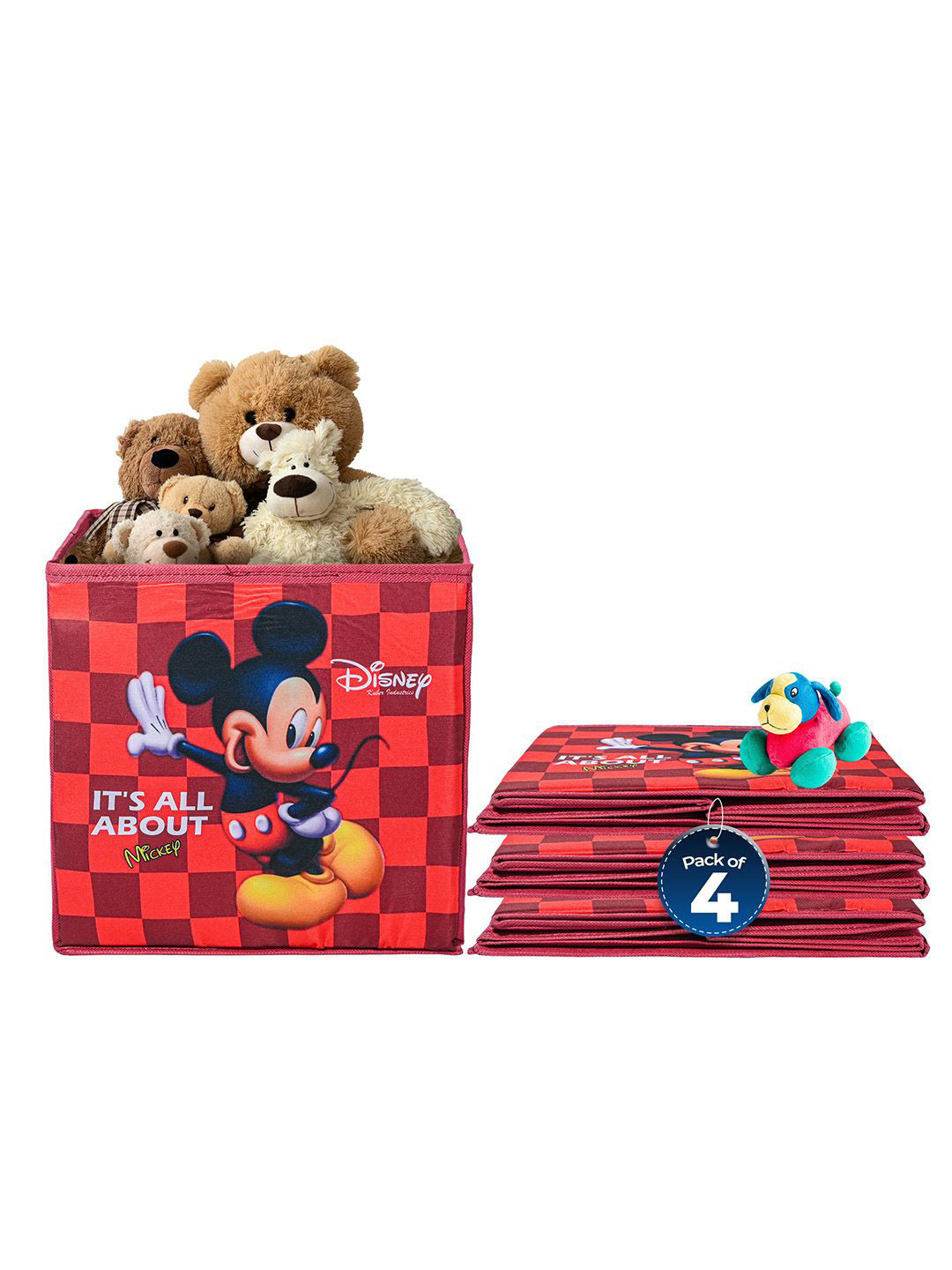Kuber Industries Maroon 4 Pcs Mickey Printed Storage Box Multi-Utility Organisers
