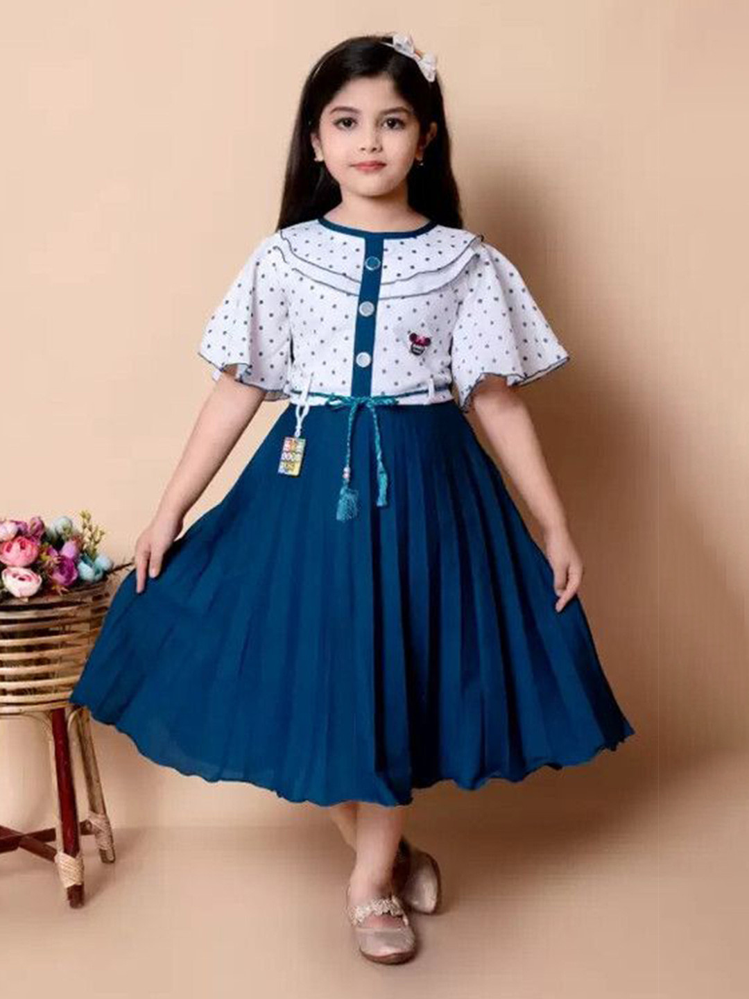 PRIYANKA'S COLLECTION Girl's Flared Sleeve Fit & Flare Dress
