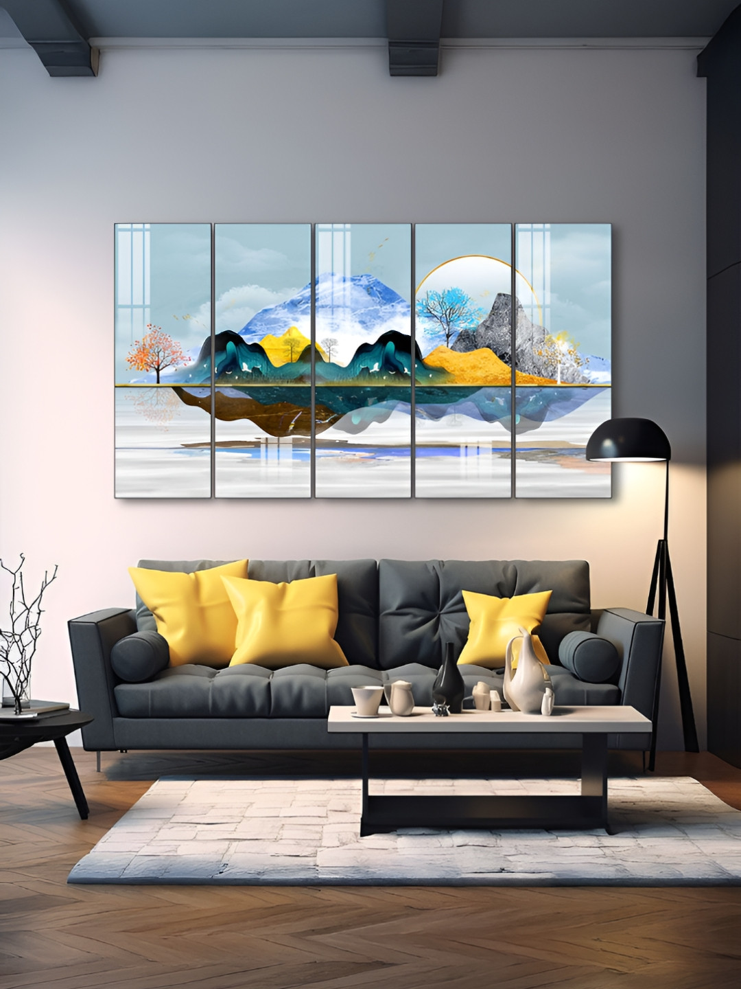 The Castle Decor Blue & Brown 5 Piece Wood Other Wall Paintings
