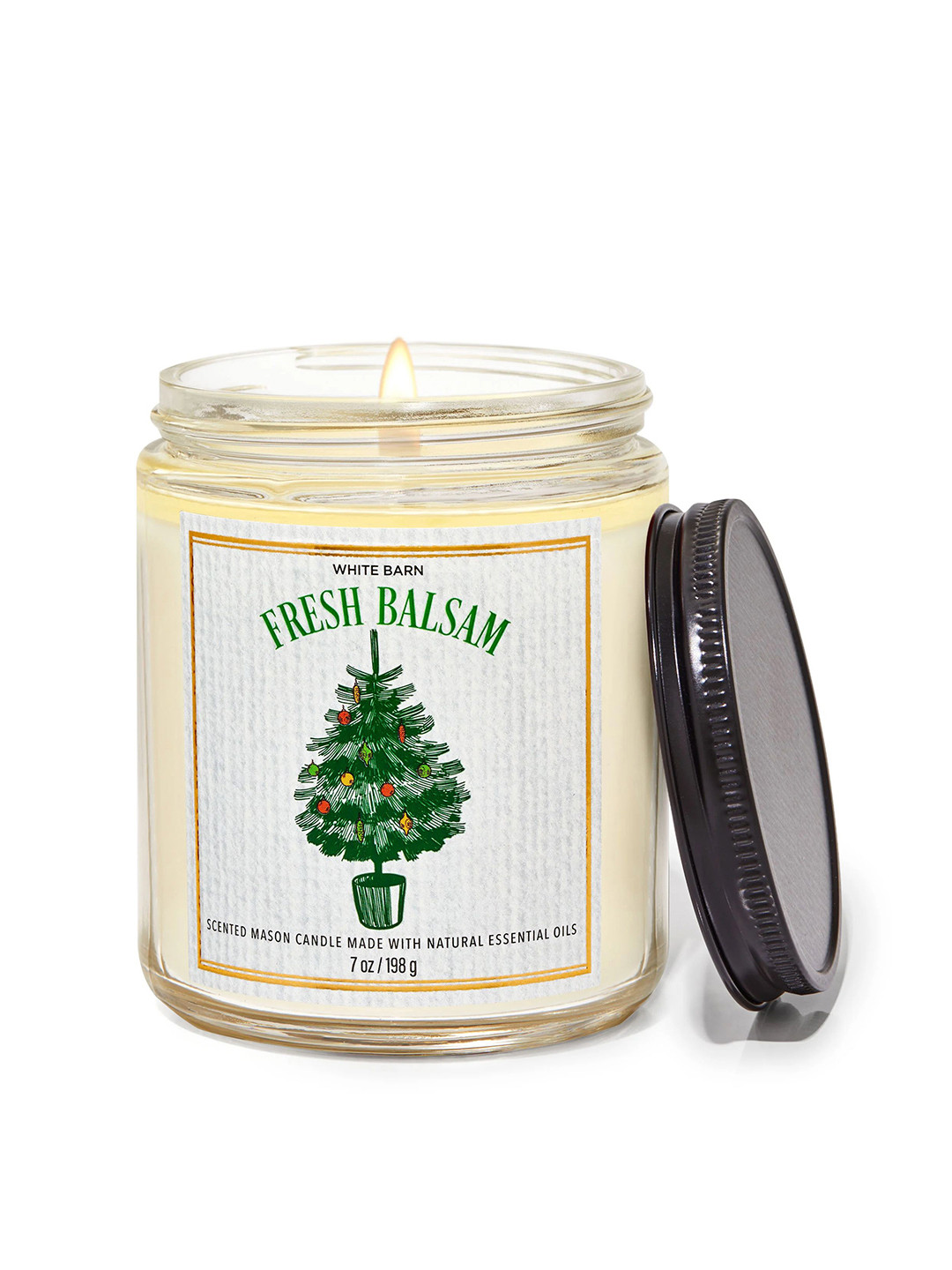 Bath & Body Works Fresh Balsam Mason White Barn Solid Geometric Christmas Jar Candles