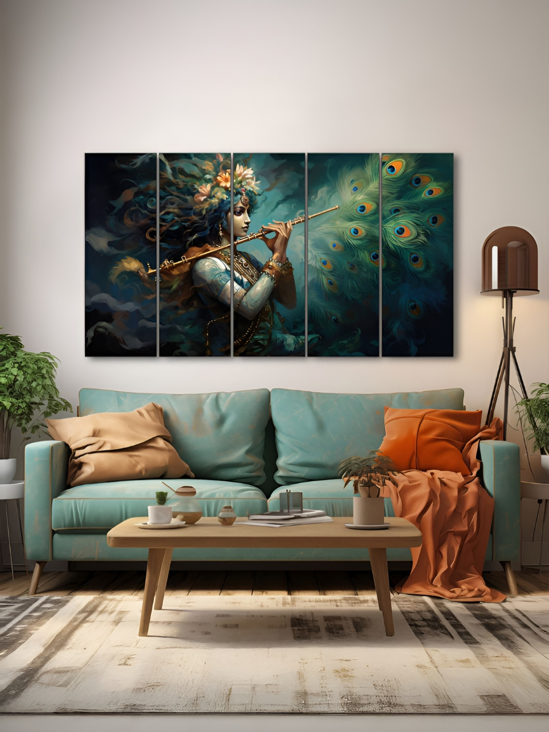 The Castle Decor Green Wood 5 Pcs Wall Living Room Rectangle Potrait Paintings Wall Art