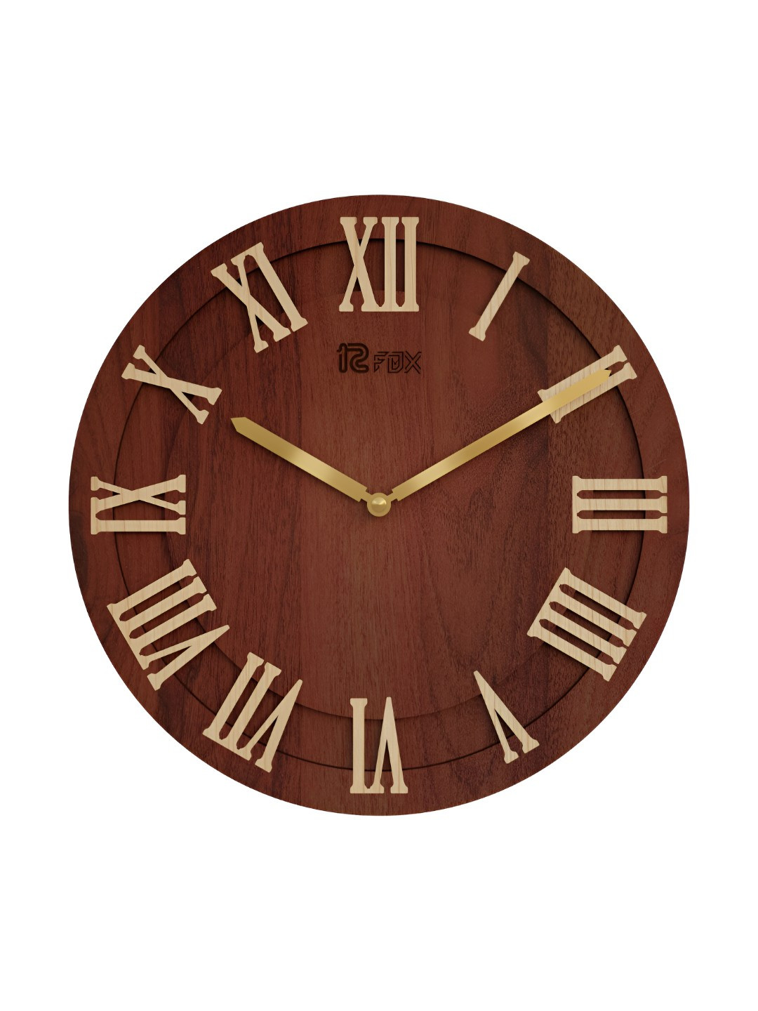 12 fox Coffee Brown Contemporary Analogue Round Wooden Wall Clock