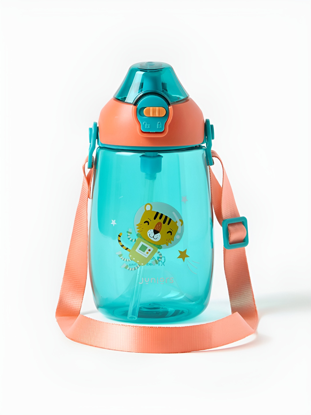 Juniors by Babyshop Kids Blue Tiger Printed Flip Straw Tritan Water Bottle - 400 ml