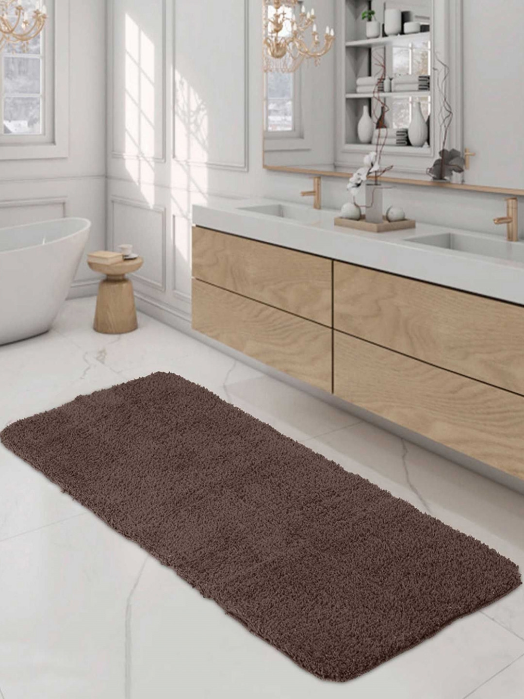 OBSESSIONS Brown 2000 GSM Anti-Skid Super Absorbent Stain Resistant Bath Rug