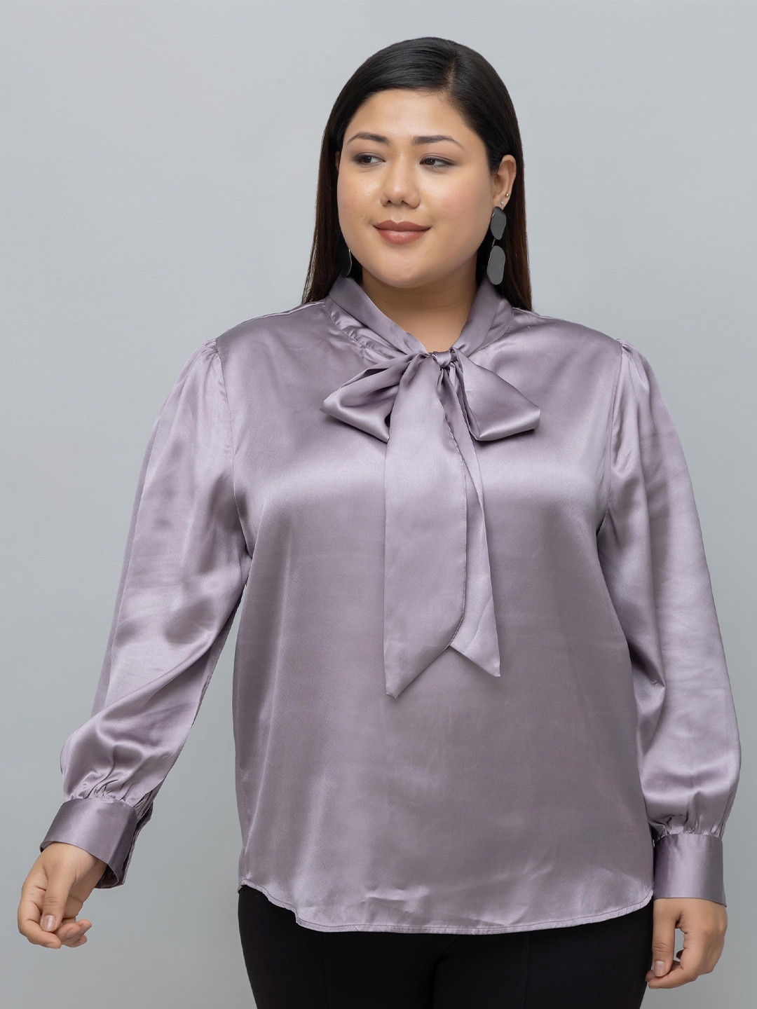 PURYS PLUS Women Tie-Up Neck Plus SizeShirt Style Top