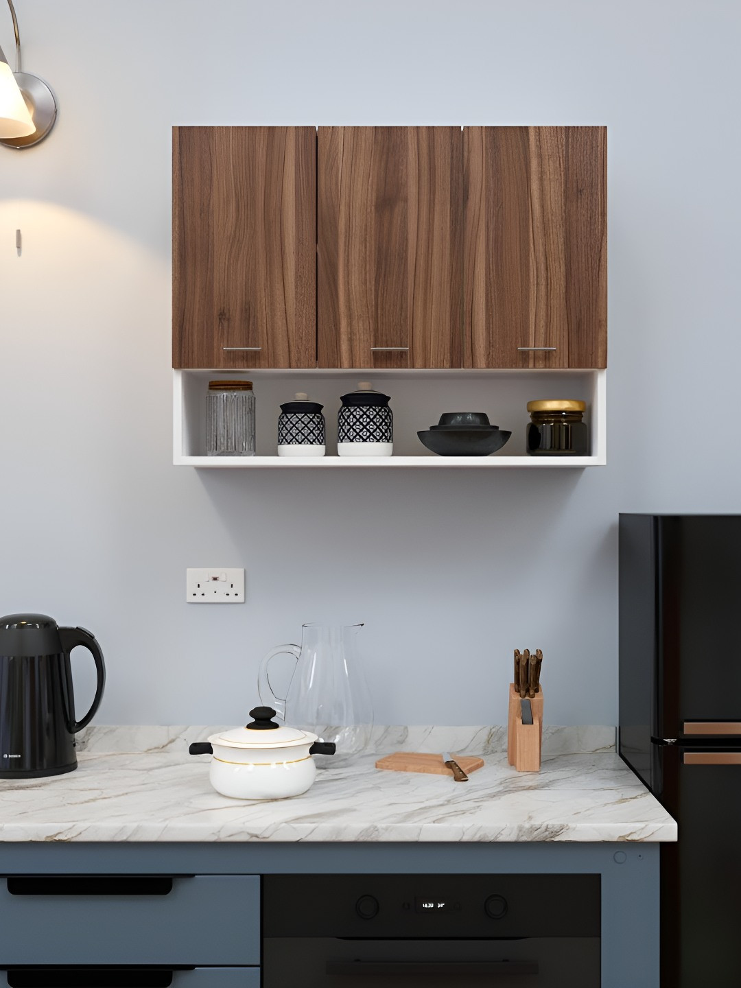 SPYDER CRAFT White & Brown 3 Door Matte Finish Wall Mounted Storage Cabinet