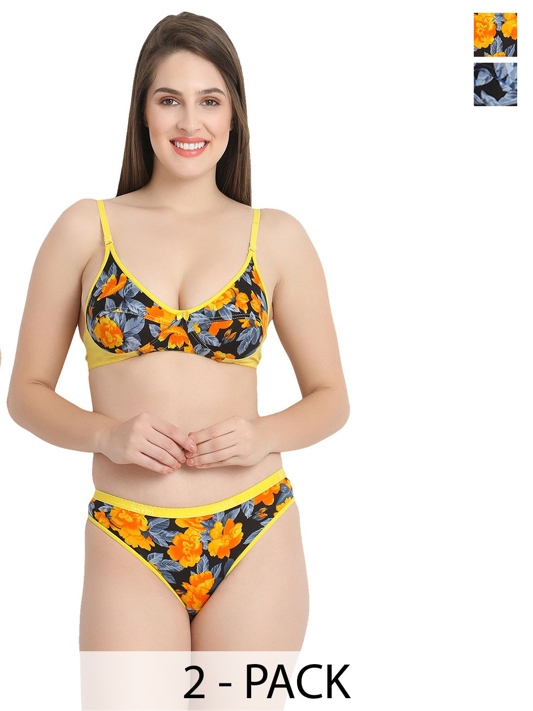 TACE Pack Of 2 Shoulder Straps Lingerie Set RUD_FLOWER_YELLOWBLUE_30