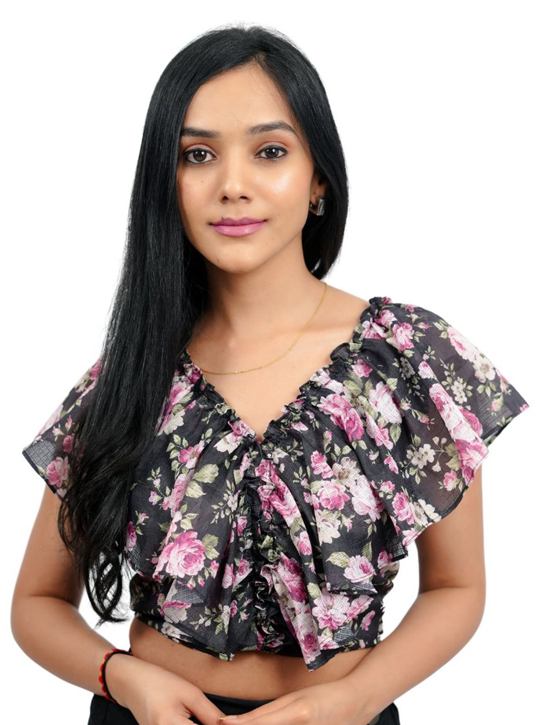 BELLO DONA CLOTHING Floral Printed Flutter Sleeves Ruffles Top