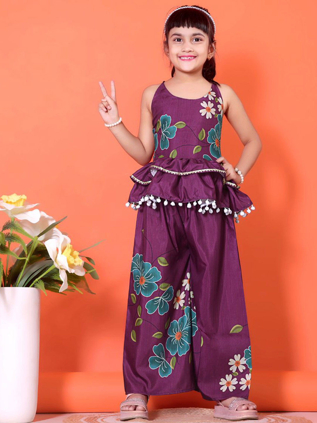 BAESD Girls Printed A-Line Top with Palazzos